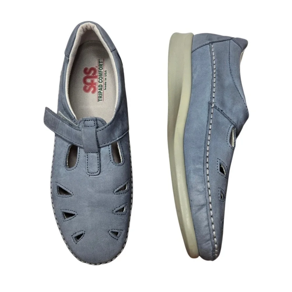 SAS Roamer Denim Leather T Strap Comfort Walking Shoes 8.5M Mary Jane Casual USA